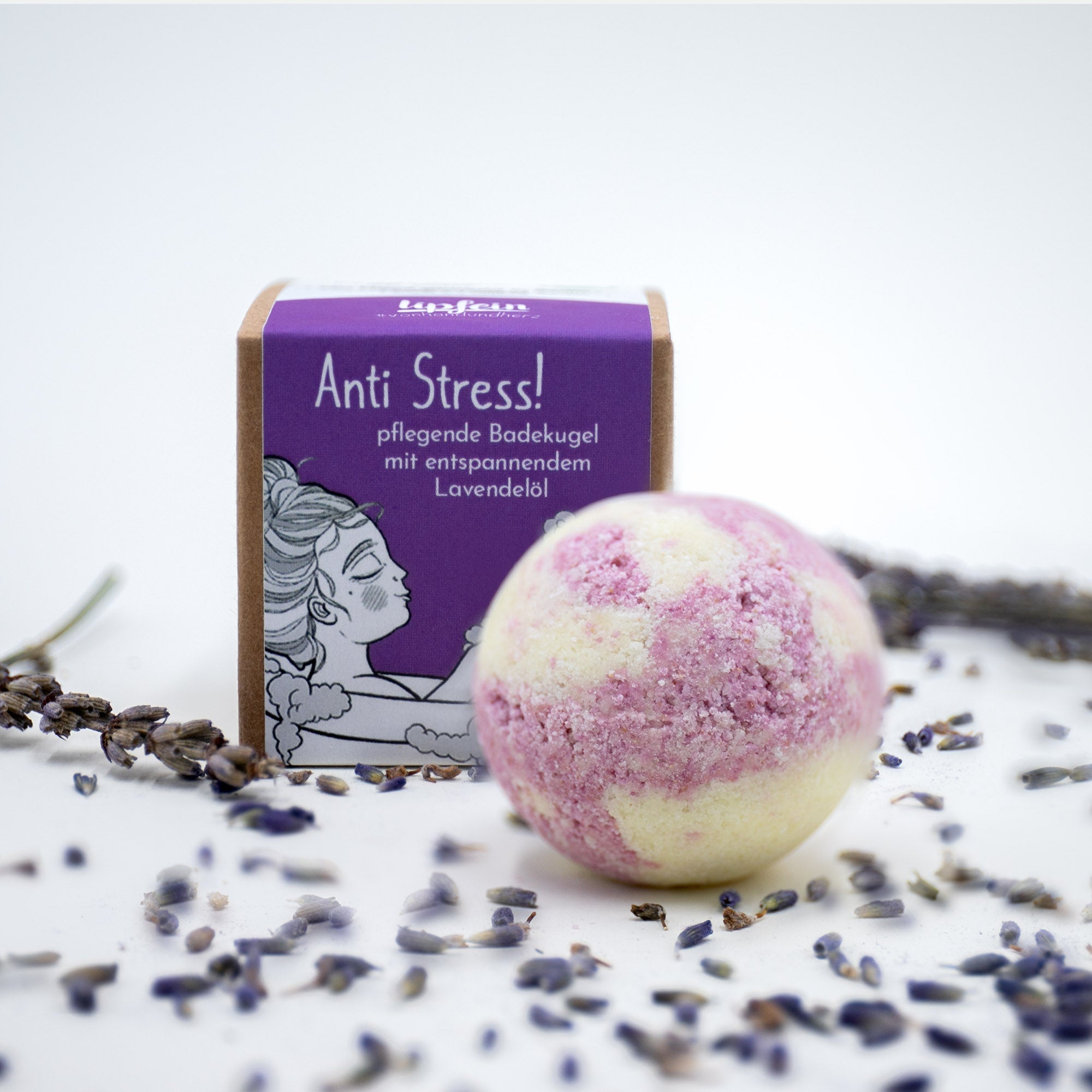 Lipfein Anti Stress! - Pflegende Badekugel Lavendel in Geschenkverpackung